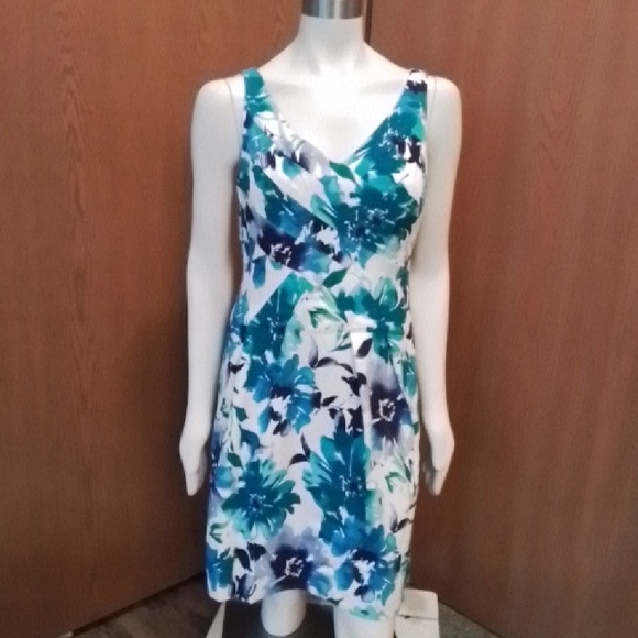 NEW! Chaps Aqua/Black/Lavendar/White Sleeveless Dress, 97% Cotton, Size 10. - Picture 1 of 10